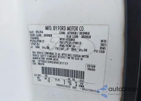 2004 Ford F-150 Stx/Xl/Xlt z USA, uszkodzony, nr VIN 1FTRX12W24NC21117